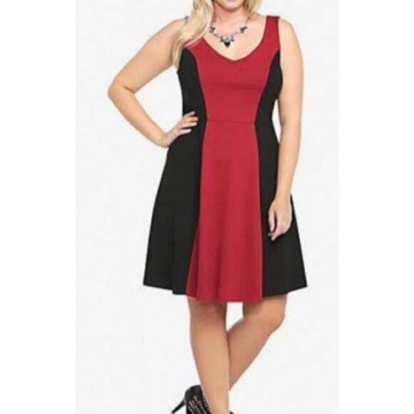 torrid Dresses & Skirts - Torrid Black Red Colorblock Sleeveless Fit & Flare Knee Length Knit Dress Sz 2X